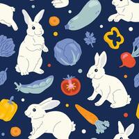 pattern with bunnies and vegetables vector