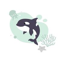 doodle orca whale print vector