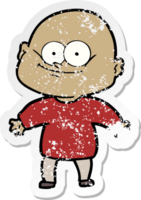 distressed sticker of a cartoon bald man staring png