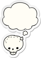 cartoon skull with thought bubble as a printed sticker png