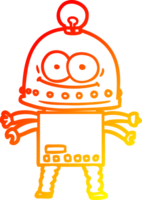 warm gradient line drawing of a happy carton robot with light bulb png