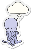 cute cartoon jellyfish with thought bubble as a printed sticker png