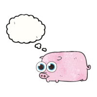 hand drawn thought bubble textured cartoon piglet with big pretty eyes png