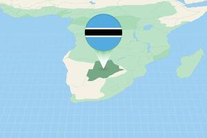 Map illustration of Botswana with the flag. Cartographic illustration of Botswana and neighboring countries. vector