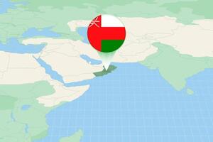Map illustration of Oman with the flag. Cartographic illustration of Oman and neighboring countries. vector