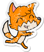 distressed sticker of a happy cartoon fox png