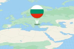Map illustration of Bulgaria with the flag. Cartographic illustration of Bulgaria and neighboring countries. vector