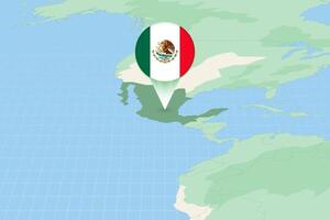 Map illustration of Mexico with the flag. Cartographic illustration of Mexico and neighboring countries. vector