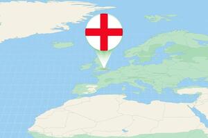 Map illustration of England with the flag. Cartographic illustration of England and neighboring countries. vector