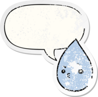 cartoon cute raindrop with speech bubble distressed distressed old sticker png