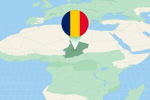 Map illustration of Chad with the flag. Cartographic illustration of Chad and neighboring countries. vector