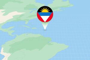 Map illustration of Antigua and Barbuda with the flag. Cartographic illustration of Antigua and Barbuda and neighboring countries. vector