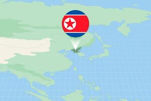 Map illustration of North Korea with the flag. Cartographic illustration of North Korea and neighboring countries. vector