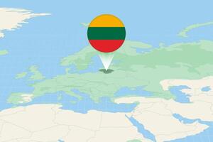 Map illustration of Lithuania with the flag. Cartographic illustration of Lithuania and neighboring countries. vector