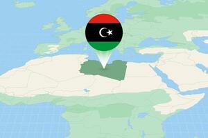 Map illustration of Libya with the flag. Cartographic illustration of Libya and neighboring countries. vector