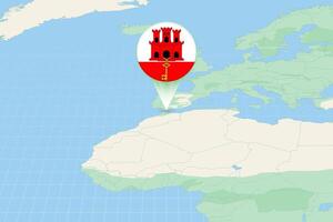 Map illustration of Gibraltar with the flag. Cartographic illustration of Gibraltar and neighboring countries. vector