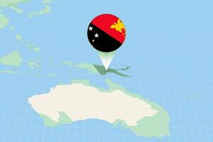Map illustration of Papua New Guinea with the flag. Cartographic illustration of Papua New Guinea and neighboring countries. vector