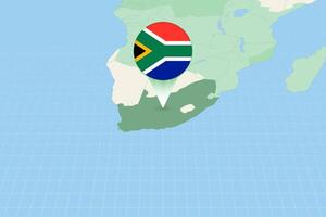 Map illustration of South Africa with the flag. Cartographic illustration of South Africa and neighboring countries. vector