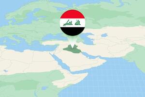 Map illustration of Iraq with the flag. Cartographic illustration of Iraq and neighboring countries. vector