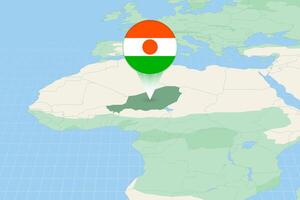 Map illustration of Niger with the flag. Cartographic illustration of Niger and neighboring countries. vector