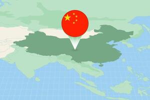 Map illustration of China with the flag. Cartographic illustration of China and neighboring countries. vector