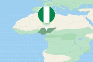 Map illustration of Nigeria with the flag. Cartographic illustration of Nigeria and neighboring countries. vector