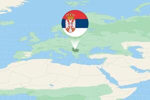 Map illustration of Serbia with the flag. Cartographic illustration of Serbia and neighboring countries. vector