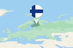 Map illustration of Finland with the flag. Cartographic illustration of Finland and neighboring countries. vector