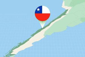 Map illustration of Chile with the flag. Cartographic illustration of Chile and neighboring countries. vector