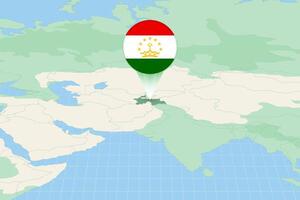Map illustration of Tajikistan with the flag. Cartographic illustration of Tajikistan and neighboring countries. vector