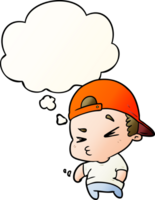 cartoon cool kid with thought bubble in smooth gradient style png