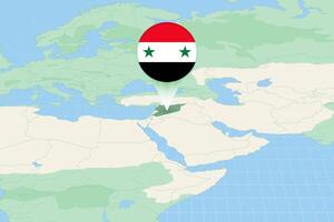 Map illustration of Syria with the flag. Cartographic illustration of Syria and neighboring countries. vector