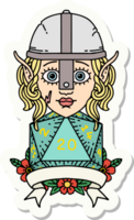 sticker of a elf fighter with natural 20 dice roll png