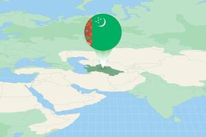 Map illustration of Turkmenistan with the flag. Cartographic illustration of Turkmenistan and neighboring countries. vector