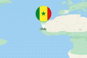 Map illustration of Senegal with the flag. Cartographic illustration of Senegal and neighboring countries. vector