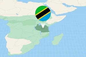 Map illustration of Tanzania with the flag. Cartographic illustration of Tanzania and neighboring countries. vector