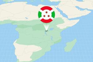Map illustration of Burundi with the flag. Cartographic illustration of Burundi and neighboring countries. vector