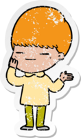 distressed sticker of a cartoon smug boy png