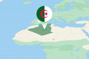 Map illustration of Algeria with the flag. Cartographic illustration of Algeria and neighboring countries. vector