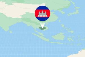 Map illustration of Cambodia with the flag. Cartographic illustration of Cambodia and neighboring countries. vector