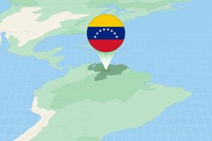 Map illustration of Venezuela with the flag. Cartographic illustration of Venezuela and neighboring countries. vector