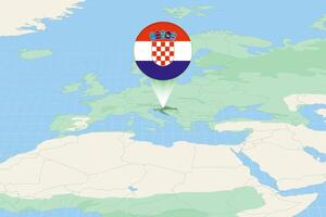 Map illustration of Croatia with the flag. Cartographic illustration of Croatia and neighboring countries. vector