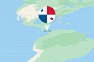 Map illustration of Panama with the flag. Cartographic illustration of Panama and neighboring countries. vector