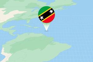 Map illustration of Saint Kitts and Nevis with the flag. Cartographic illustration of Saint Kitts and Nevis and neighboring countries. vector