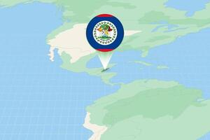 Map illustration of Belize with the flag. Cartographic illustration of Belize and neighboring countries. vector