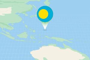 Map illustration of Palau with the flag. Cartographic illustration of Palau and neighboring countries. vector