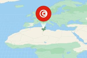 Map illustration of Tunisia with the flag. Cartographic illustration of Tunisia and neighboring countries. vector