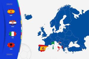 mapa de Europa con marcado mapas de países participativo en grupo si de el europeo fútbol americano torneo 2024. vector