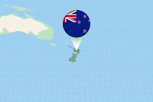 mapa ilustración de nuevo Zelanda con el bandera. cartográfico ilustración de nuevo Zelanda y vecino países. vector