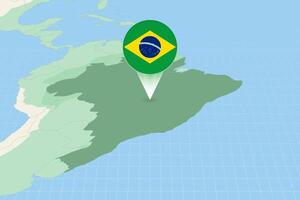 Map illustration of Brazil with the flag. Cartographic illustration of Brazil and neighboring countries. vector